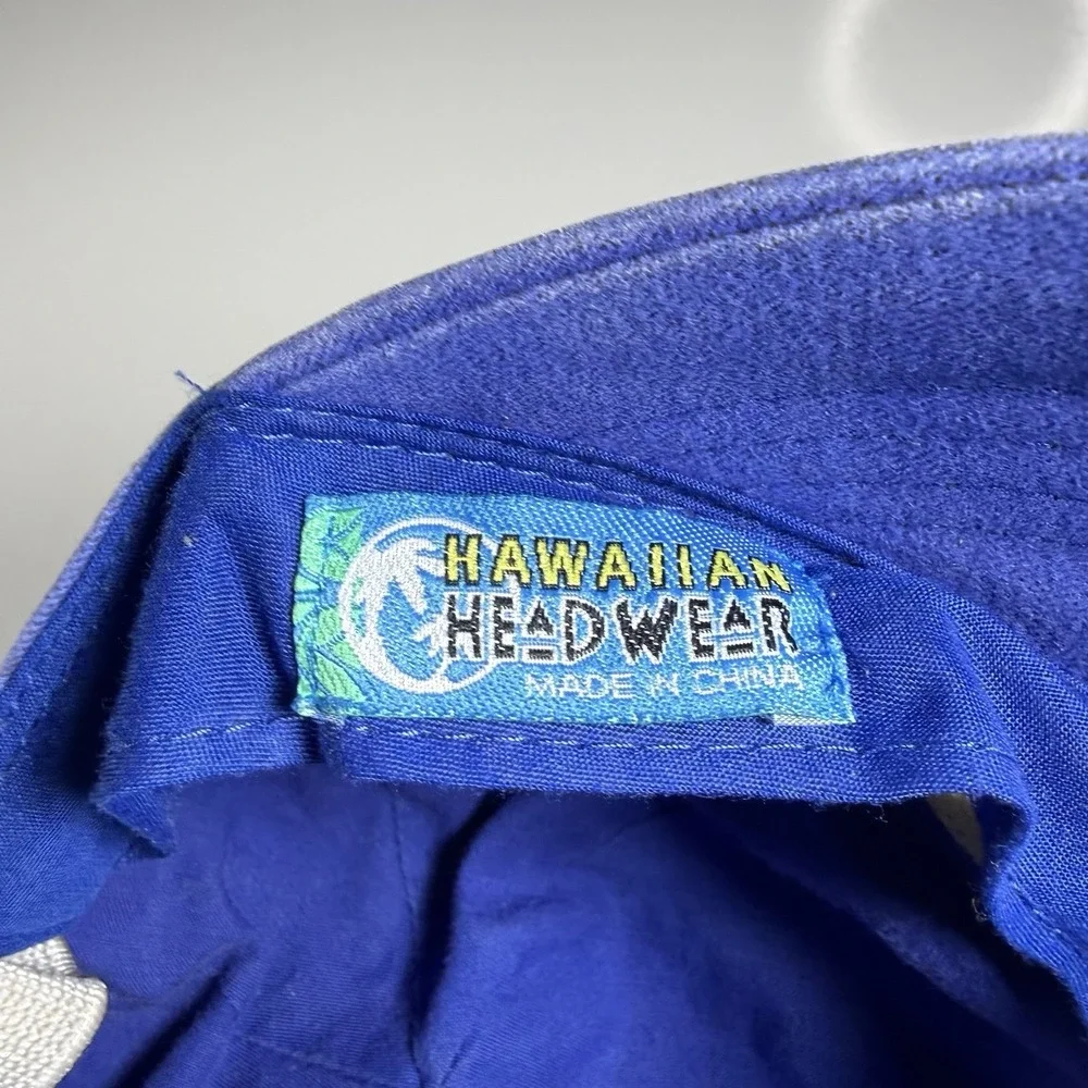 Hawaiian Headwear Vintage Hawaii Sun Hat Blue Canvas Wide Brim Floral Tie Back